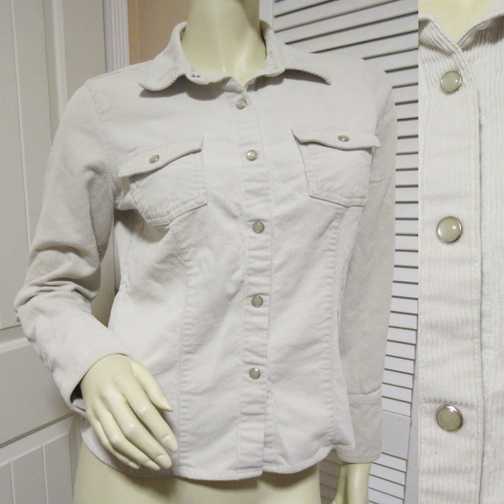 Vintage Y2K Arizona Womens Corduroy Trucker/Jean Jacket Button Up Pockets Ivory